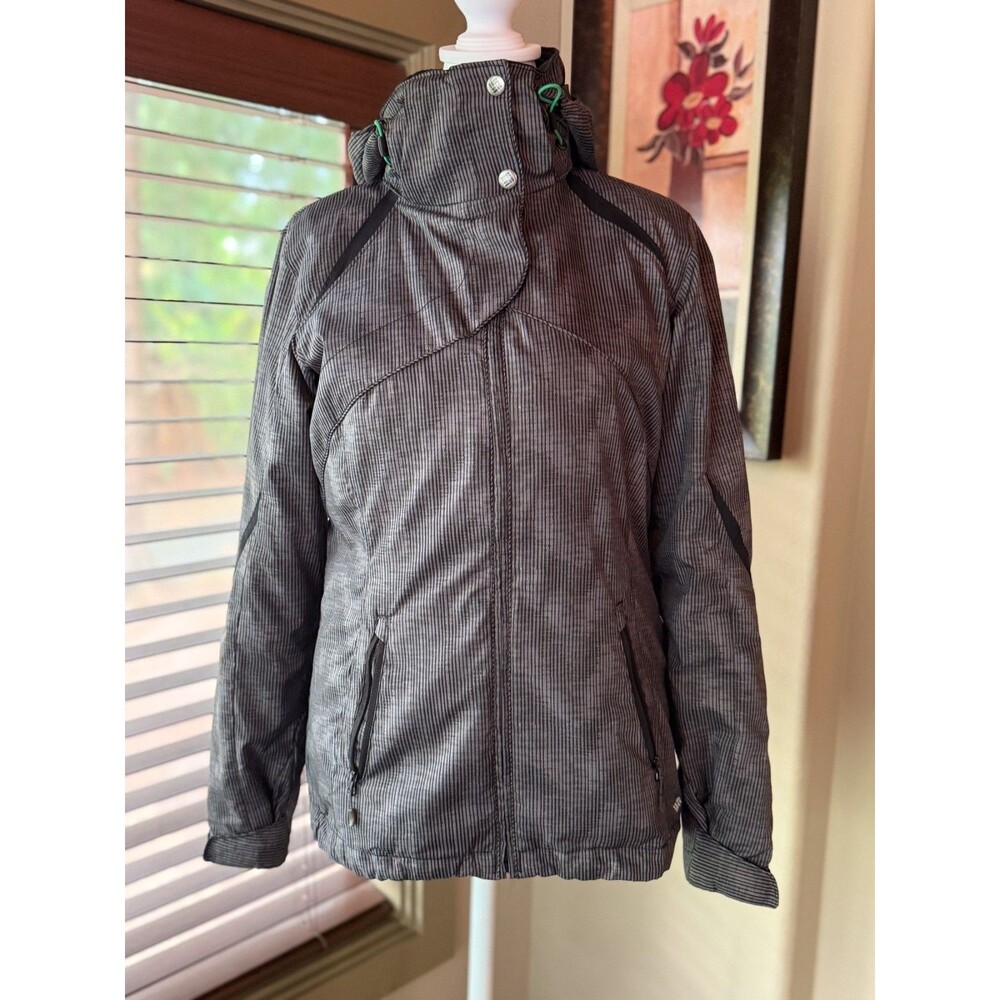 Columbia Jacket Women's Grey Striped Omni Tech Outdoors Ski Logo Jacket Coat -XS